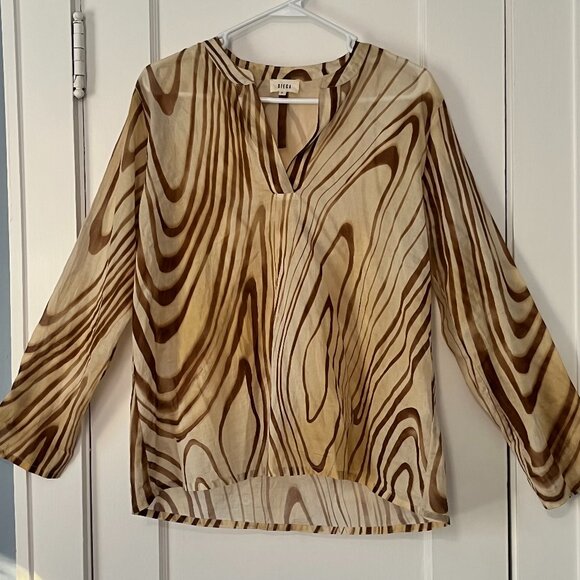 Diega blouse size small woodgrain abstract 70's inspired 100% cotton - Picture 1 of 6